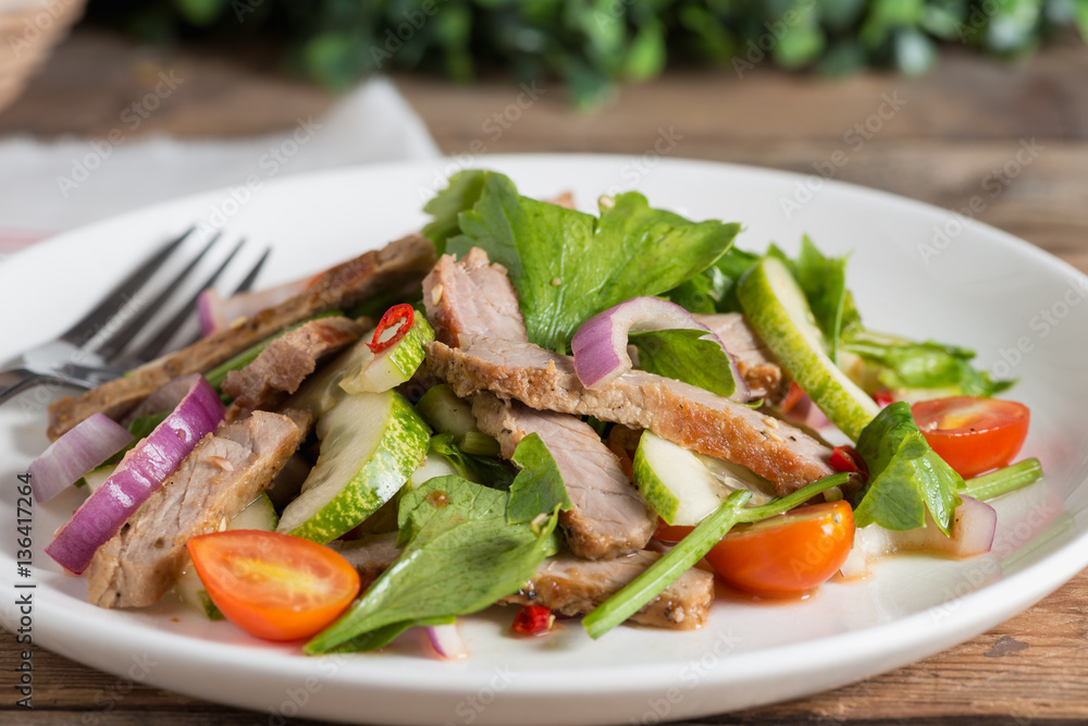 Close up, Spicy salad of grilled beef. Thai style food. Close up, Spicy salad of grilled beef. Thai style food.