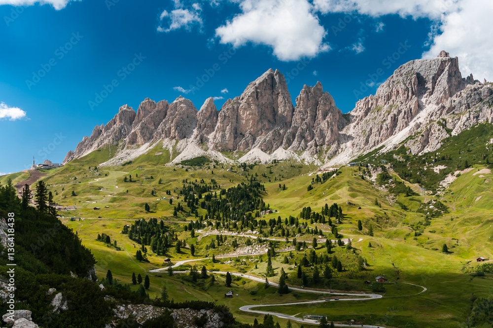 Obraz premium Dolomites landscape with mountain road. Italy