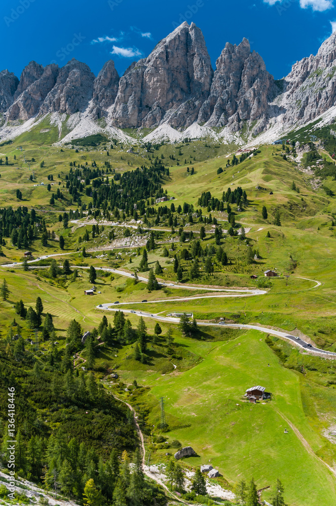 Obraz premium Dolomites landscape with mountain road. Italy