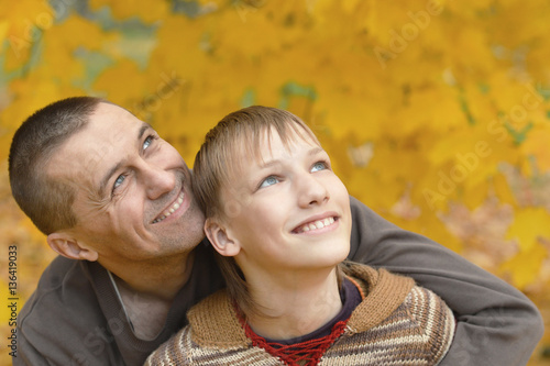 Father and son in park