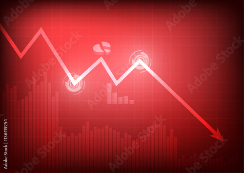 Vector : Decreasing business graph on red background