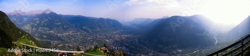 Impressing panorama view on valleys and mountains in the italian alps standing at Mt Hochmuth (Meran, South Tyrol, Italy)