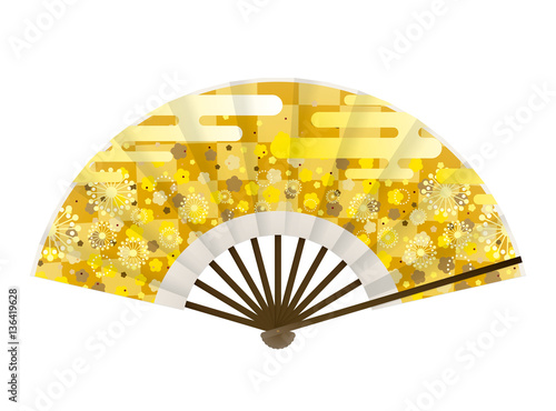 扇子　和柄　花と空