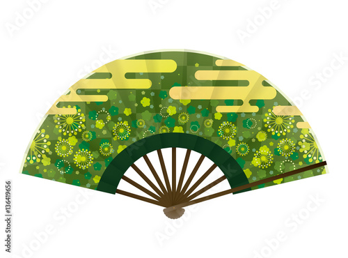 扇子　和柄　花と空
