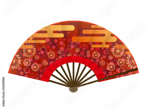 扇子　和柄　花と空