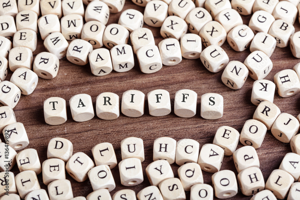 Tariffs, letter dices word Tariffs, letter dices word