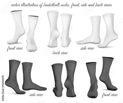 Basketball socks. Front. Side and back views