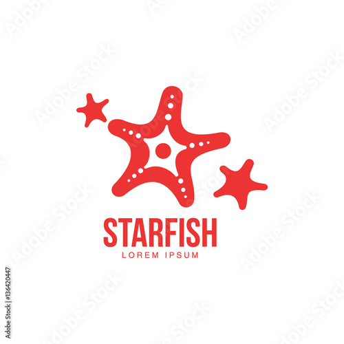 Simplified, stylized graphic silhouette three starfish logo template, vector illustration isolated on white background. Stylized graphic starfish logotype, logo design, summer vacation concept