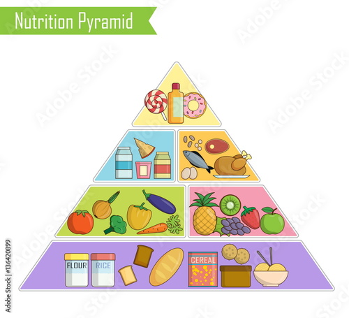 Isolated infographic chart of a healthy balanced nutrition pyramid