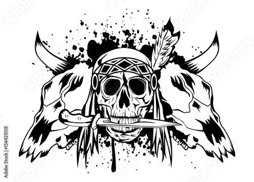 skulls bull and skull Indian