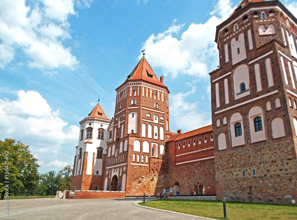 Medieval castle in a summer day, Mir, Belarus - June 2015