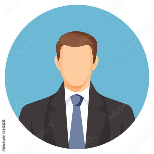 Faceless businessman avatar. Man in suit with blue tie.