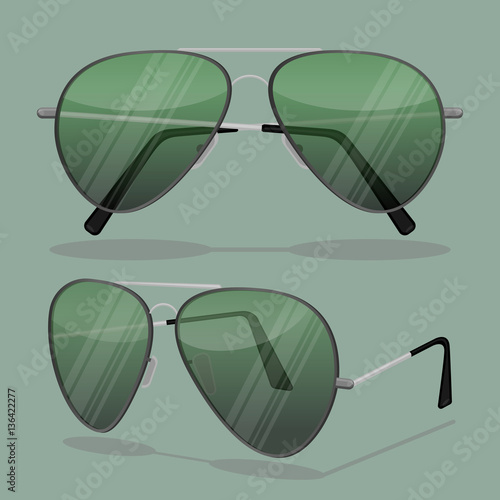 Aviator sunglasses isolated on white. Dark brown reflective lense