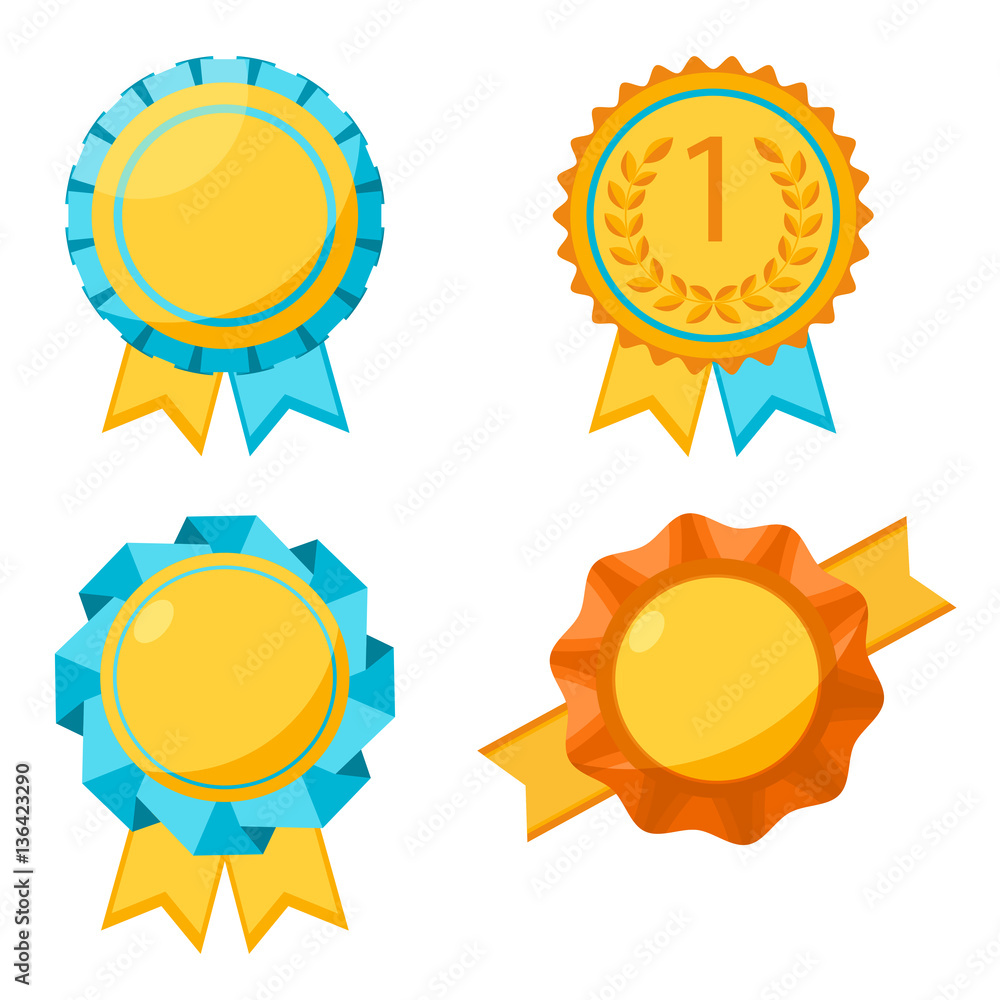 Award golden round signs collection. Elements for awarding winners Award golden round signs collection. Elements for awarding winners