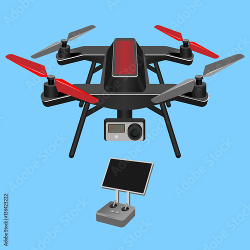 Vector illustration of multirotor dark-ruddy helicopter lifted and propelle
