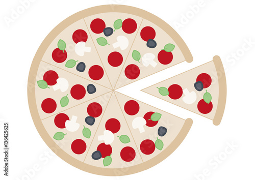 Round Pizza Sliced up in eight slices