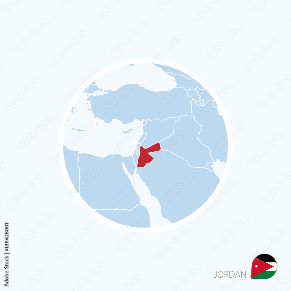 Map icon of Jordan. Blue map of Middle East with highlighted Jordan.  Stock-Vektorgrafik | Adobe Stock