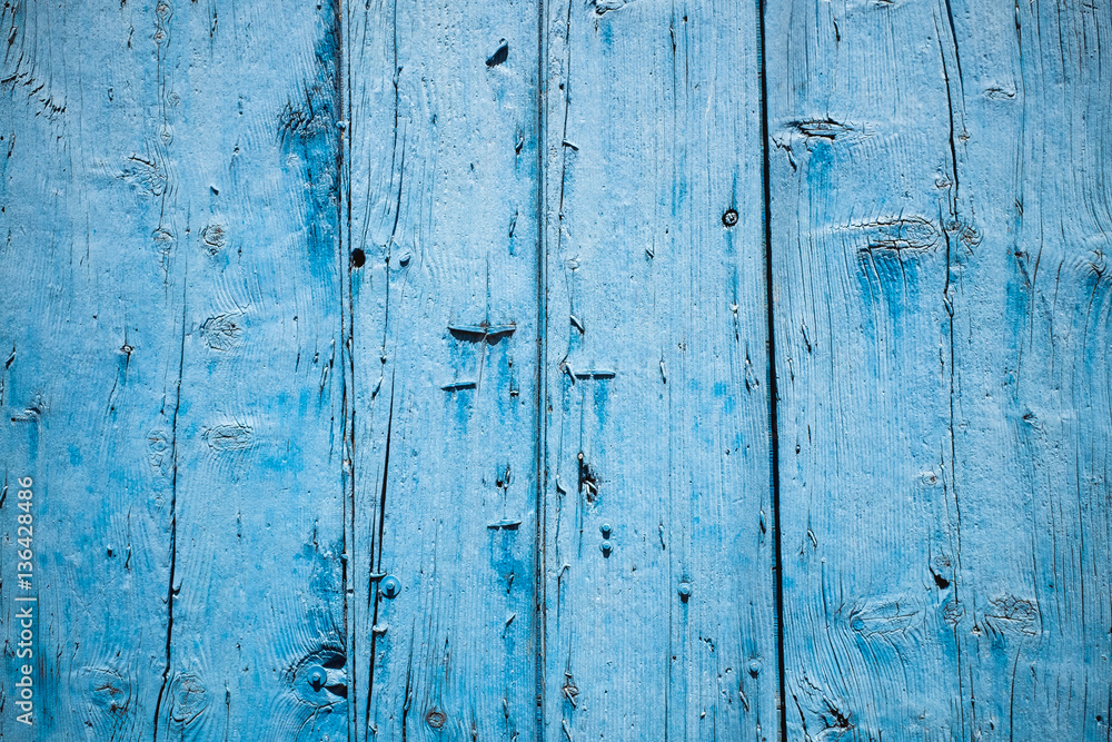 Outside wall of blue wooden planks Outside wall of blue wooden planks