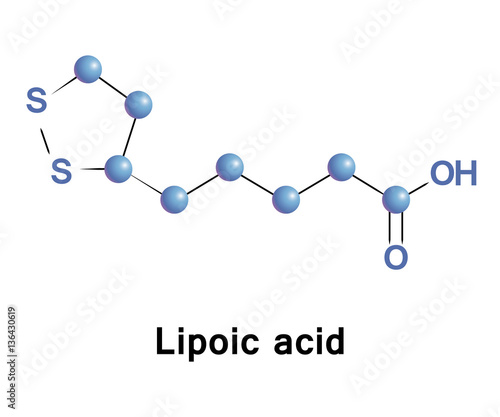 Lipoic acid is an organosulfur compound derived from octanoic acid. ALA is made is essential for aerobic metabolism. It is manufactured and is available as a dietary supplement and as an antioxidant