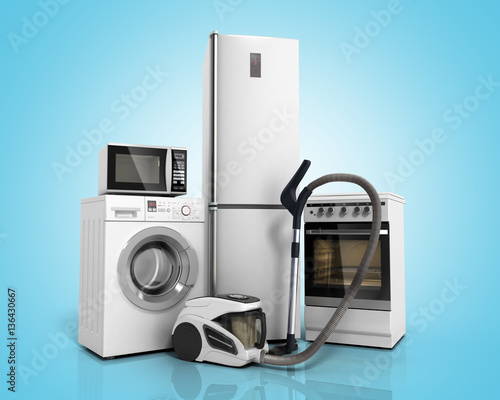 Obraz na płótnie Home appliances Group of white refrigerator washing machine stov w salonie