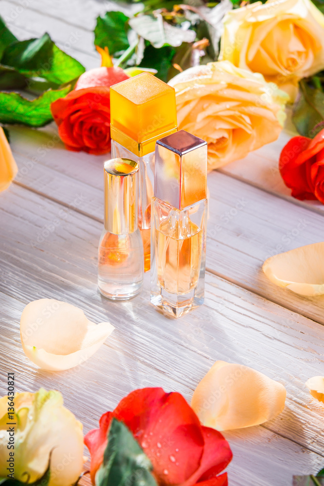 Perfume bottles with roses Perfume bottles with roses
