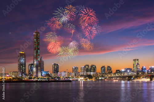 Fireworks Festival and Seoul City, South Korea.