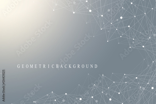Geometric graphic background molecule and communication. Big data complex with compounds. Lines plexus, minimal array. Digital data visualization. Scientific cybernetic vector illustration.