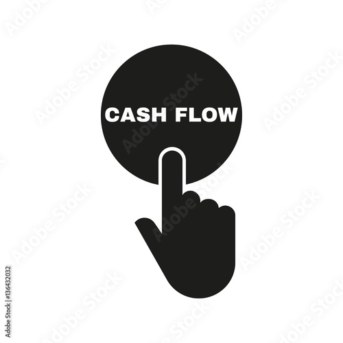Hand pressing a button with the text CASH FLOW icon. Finance, business, investment symbol. Flat design. Stock - Vector illustration