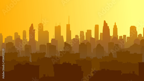 Horizontal illustration of big city with roofs of houses and sky
