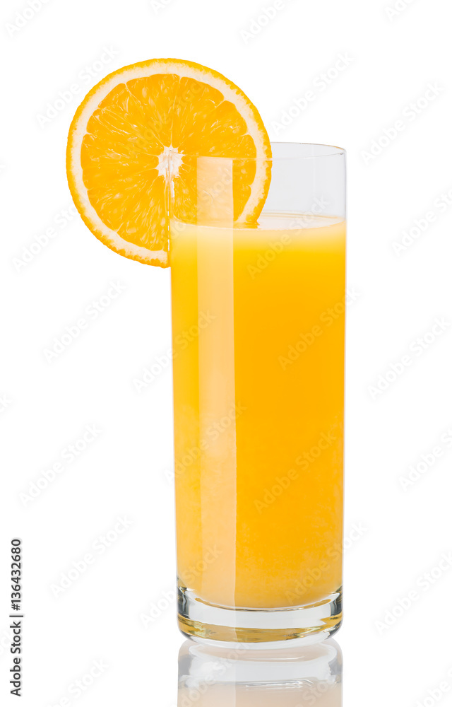 Orange juice and slices of orange isolated on white Orange juice and slices of orange isolated on white