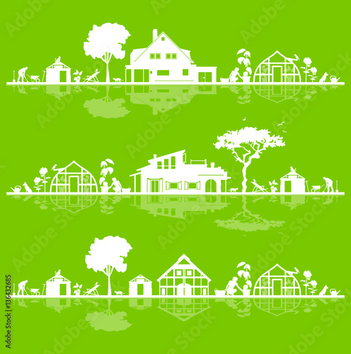 Silhouette Häuser mit Garten
