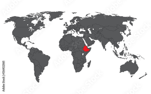 Ethiopia red on gray world map vector