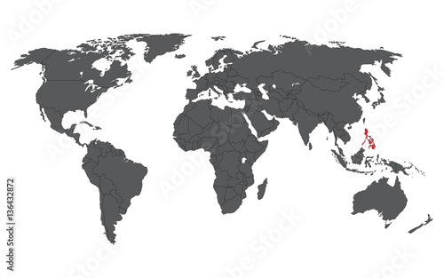 Fototapeta Naklejka Na Ścianę i Meble -  Philippines red on gray world map vector