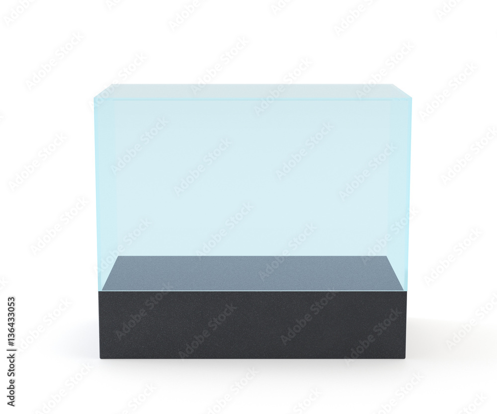 Empty glass shop showcase, display box. 3d rendering Empty glass shop showcase, display box. 3d rendering