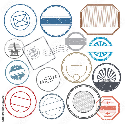 Travel or immigration passport empty stamps symbols set