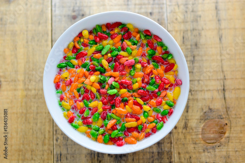 Colorful puffed rice in the bowl