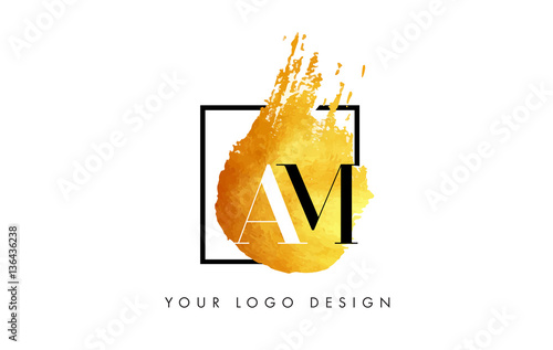 AM Gold Letter Logo Painted Brush Texture Strokes.