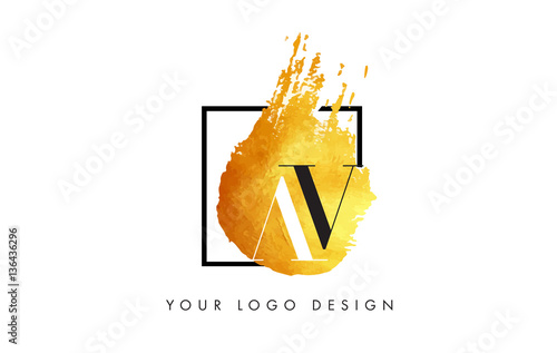 AV Gold Letter Logo Painted Brush Texture Strokes.