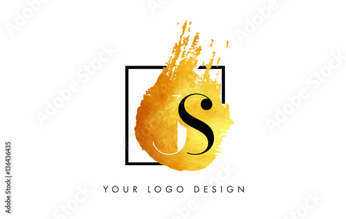 JS Gold Letter Logo Painted Brush Texture Strokes.