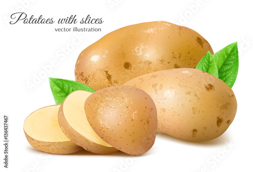 Potatoes with slices and leaves