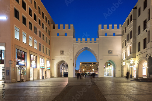 Neuhauser Street and Karlsplatz Gate in Munich at the Evening, Germany photo