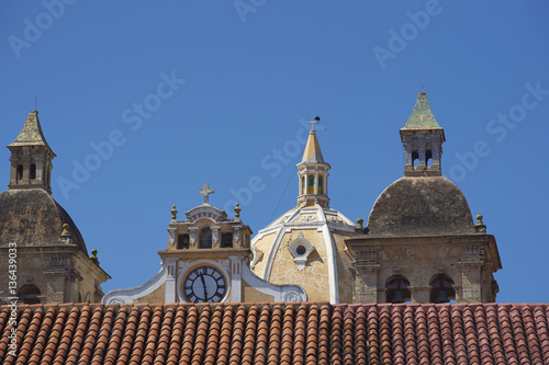 Towers and dome of the historic Iglesia de San Pedro Claver in the Spanish colonial city of Cartagena in Colombia. photo