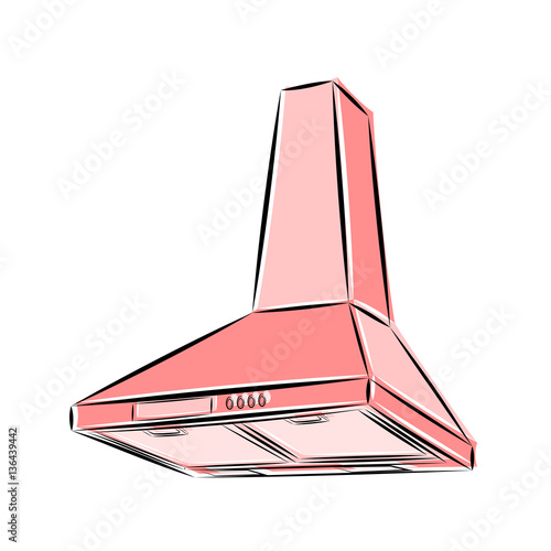 3d vector illustration of kitchen hood in pink and shades on a white background in the style of a sketch