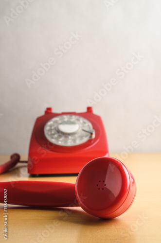 Retro Red Telephone with Off Hook Receiver