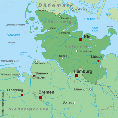 Bundesland Schleswig-Holstein - Landkarte in Gr  n