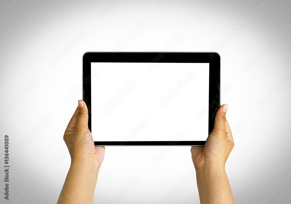 Human hand showing tablet Human hand showing tablet