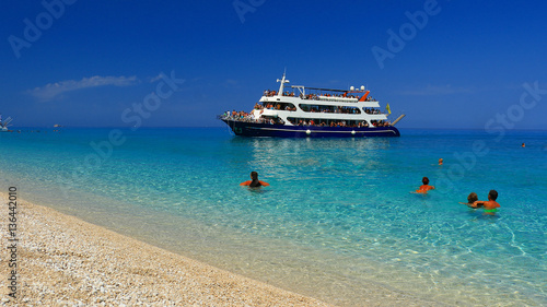 holidays, blue color, ship sea and clouds in Lefkada island, Porto Katsiki , Greece © Željko Radojko