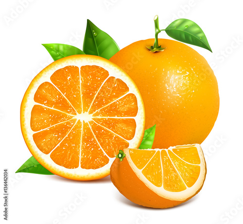 Orange whole and slices of oranges