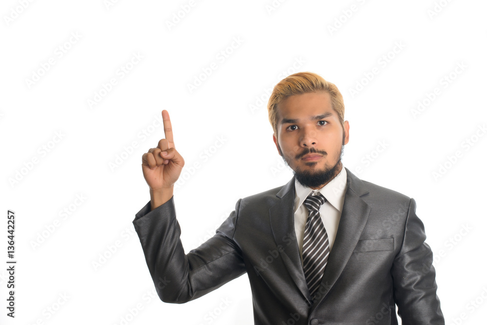 Handsome businessman suffering from headache over white backgrou Handsome businessman suffering from headache over white backgrou