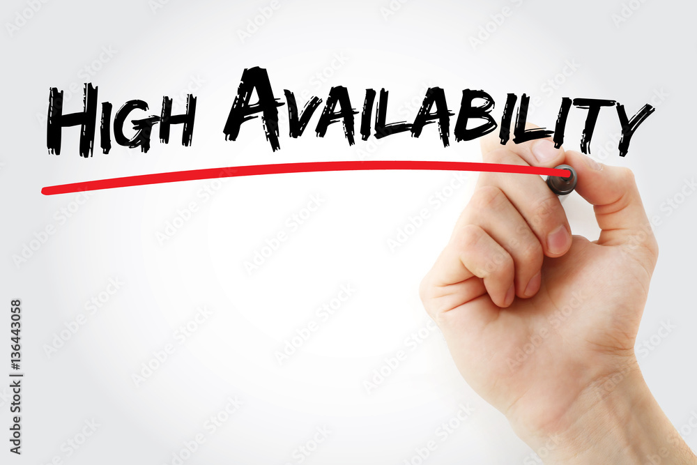 Hand writing high availability with marker, technology concept background